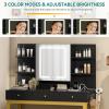 imageYITAHOME Makeup Vanity Desk Set with Mirror and Lights amp Power Outlets Makeup Table with 3 Adjustable Lighting Modes Vanity Set with Open Shelves and Hidden Storage Stool for Bedroom BlackMatte Black