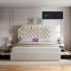 imageYITAHOME Queen Bed Frame with Bookcase Headboard and 4 Storage Drawers RGB LED Bed Frame with USB Charging Station Storage Headboard Bed No Box Spring Needed Noise Free Antique WhiteBeige