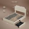 imageYITAHOME Queen Bed Frame with Bookcase Headboard and 4 Storage Drawers RGB LED Bed Frame with USB Charging Station Storage Headboard Bed No Box Spring Needed Noise Free Antique WhiteBeige