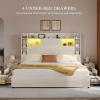 imageYITAHOME Queen Bed Frame with Bookcase Headboard and 4 Storage Drawers RGB LED Bed Frame with USB Charging Station Storage Headboard Bed No Box Spring Needed Noise Free Antique WhiteAntique White