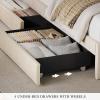 imageYITAHOME Queen Bed Frame with Bookcase Headboard and 4 Storage Drawers RGB LED Bed Frame with USB Charging Station Storage Headboard Bed No Box Spring Needed Noise Free Antique WhiteBeige