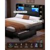 imageYITAHOME Queen Bed Frame with Bookcase Headboard and 4 Storage Drawers RGB LED Bed Frame with USB Charging Station Storage Headboard Bed No Box Spring Needed Noise Free Antique WhiteBlack