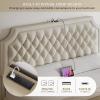 imageYITAHOME Queen Bed Frame with Bookcase Headboard and 4 Storage Drawers RGB LED Bed Frame with USB Charging Station Storage Headboard Bed No Box Spring Needed Noise Free Antique WhiteBeige
