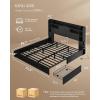 imageYITAHOME Queen Bed Frame with Bookcase Headboard and 4 Storage Drawers RGB LED Bed Frame with USB Charging Station Storage Headboard Bed No Box Spring Needed Noise Free Antique WhiteBlack