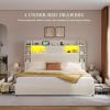 imageYITAHOME Queen Bed Frame with Bookcase Headboard and 4 Storage Drawers RGB LED Bed Frame with USB Charging Station Storage Headboard Bed No Box Spring Needed Noise Free Antique WhiteAntique White