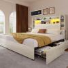 imageYITAHOME Queen Bed Frame with Bookcase Headboard and 4 Storage Drawers RGB LED Bed Frame with USB Charging Station Storage Headboard Bed No Box Spring Needed Noise Free Antique WhiteAntique White