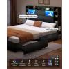 imageYITAHOME Queen Bed Frame with Bookcase Headboard and 4 Storage Drawers RGB LED Bed Frame with USB Charging Station Storage Headboard Bed No Box Spring Needed Noise Free Antique WhiteBlack