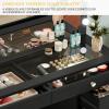 imageYITAHOME Vanity Desk with Mirror and Lights Makeup Vanity Set with Glass Top amp 10Drawer Charging Station Dressing Table with Storage Chair amp 3Color Brightness Adjustable Lighting Ink BlackDark Black