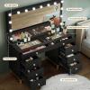 imageYITAHOME Vanity Desk with Mirror and Lights Makeup Vanity Set with Glass Top amp 10Drawer Charging Station Dressing Table with Storage Chair amp 3Color Brightness Adjustable Lighting Ink BlackDark Black