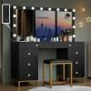 imageYITAHOME Vanity Desk with Mirror and Lights Makeup Vanity Set with Glass Top amp 10Drawer Charging Station Dressing Table with Storage Chair amp 3Color Brightness Adjustable Lighting Ink BlackDark Black