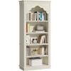 imageYITAHOME Vintage 724 Tall Bookshelf 5Tier Arched Bookcase with Storage Roman Columns and Classical Carved Design Open Display Rack with Adjustable Shelves for Living Room and Home Office WhiteSquare Top with Shelves