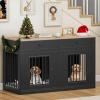 imageYITAHOME 60 Wooden Dog Crate Furniture with Removable Divider amp Storage Drawers Double Door Kennel with Locks for Medium and Large Dogs MultiFunctional Dog Crate End Table for Indoor use GreyBlack