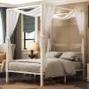 imageYITAHOME Canopy Bed Frame Metal Four Posters 14 Inch Platform with Builtin Headboard Strong Metal Slat Mattress Support No Box Spring Needed Black Queen SizeWhite