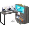 imageYITAHOME L Shaped Desk with Power Outlets 55 Computer Desk with Drawers amp Bookshelf Home Office Desk with LED Lights Corner Desk with File Cabinet WhiteGrey