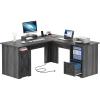 imageYITAHOME L Shaped Desk with Power Outlets 60 Inch Computer Desk Corner Desk with File Drawer Home Office Desk with Monitor Stand amp Storage Shelves LShaped Desk with File Cabinet BlackGrey