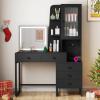 imageYITAHOME Makeup Vanity Desk with Mirror and Lights Vanity Table with Charging Station amp Storage Shelf 5 Drawers Nightstand Dressing Table with LED Light Strip for Bedroom Black