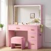 imageYITAHOME Pink Vanity Desk with LED Mirror 35 inch Makeup Table with Charging Station 4 Drawers and Stool Adjustable Light Dressing Table for Women