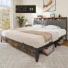 imageYITAHOME Queen Size Bed Frame Storage Headboard Bed with Charging Station Upholstered Platform Bed Frame with USB Ports No Box Spring Needed Under Bed Storage Easy Assembly Rustic Brown