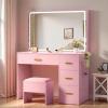 imageYITAHOME Vanity Desk with Mirror amp Lights Makeup Vanity Table Set with Power Outlet 4 Drawers 6 Open Shelves Above and 3 Adjustable Shelves Below 3 Lighting Modes Dressing Table PinkLight Pink