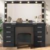 imageYITAHOME Vanity Desk with Mirror and Lights Makeup Vanity Set with Glass Top amp 10Drawer Charging Station Dressing Table with Storage Chair amp 3Color Brightness Adjustable Lighting Ink BlackInk Black