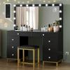 imageYITAHOME Vanity Desk with Mirror and Lights Makeup Vanity Set with Glass Top amp 10Drawer Charging Station Dressing Table with Storage Chair amp 3Color Brightness Adjustable Lighting Ink BlackDark Black