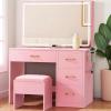 imageYITAHOME Vanity Set Makeup Vanity Desk with Adjustable LED Mirror Power Outlets 4 Drawers Hairdryer Holder Stool