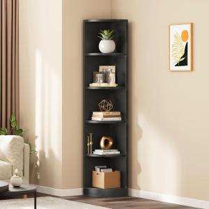 imageYITAHOME 5Tier Corner Shelf 708 Tall Modern Free Standing Corner Bookshelf 5 Shelf Display Corner Bookcase and BookshelvesWooden Open Storage Book Shelves for Living Room Home Office BlackBlack