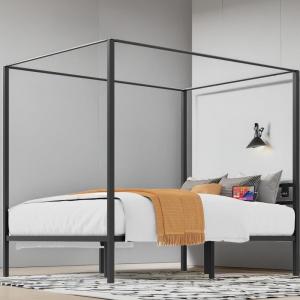 imageYITAHOME Canopy Bed Frame Metal Four Posters 14 Inch Platform with Builtin Headboard Strong Metal Slat Mattress Support No Box Spring Needed Black Queen SizeCharcoal Black