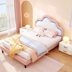 imageYITAHOME Canopy Bed Frame Metal Four Posters 14 Inch Platform with Builtin Headboard Strong Metal Slat Mattress Support No Box Spring Needed Black Queen SizePink