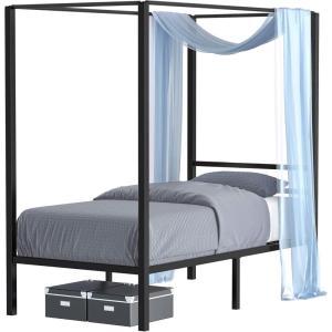 imageYITAHOME Canopy Bed Frame Metal Four Posters 14 Inch Platform with Builtin Headboard Strong Metal Slat Mattress Support No Box Spring Needed Black Queen SizeBlack