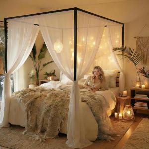 imageYITAHOME Canopy Bed Frame Metal Four Posters 14 Inch Platform with Builtin Headboard Strong Metal Slat Mattress Support No Box Spring Needed Black Queen SizeBronze Black