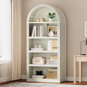 imageYITAHOME Vintage 724 Tall Bookshelf 5Tier Arched Bookcase with Storage Roman Columns and Classical Carved Design Open Display Rack with Adjustable Shelves for Living Room and Home Office WhiteModern