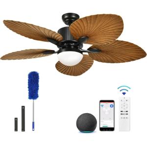 imageYITAHOME Tropical Ceiling Fan with Lights 3 Ways Control Dimmable 52 Inch Ceiling fan with Cleaner Duster Smart Ceiling Fan Compatible with Alexa for Living Room Dining RoomBrown