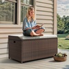 image:imageYITAHOME Outdoor Storage Bench 70 Gallon PE Rattan Patio Storage Bench wHandles and Soft CushionOutdoor Storage Box for Patio Yard Lawn GardenBrownbeige