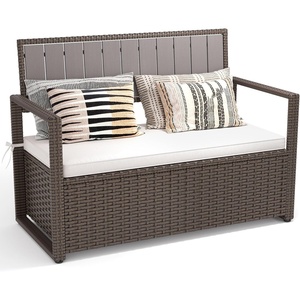image:imageYITAHOME Outdoor Storage Bench 70 Gallon PE Rattan Patio Storage Bench wHandles and Soft CushionOutdoor Storage Box for Patio Yard Lawn GardenBrown
