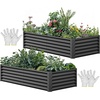 image:imageYITAHOME 144x48x12 in Galvanized Raised Garden Bed Kit Large Metal Planter Box with Gloves Safety Rubber amp Support Rod Outdoor Flower Bed for Plants Vegetables BlackBlack