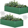 image:imageYITAHOME 144x48x12 in Galvanized Raised Garden Bed Kit Large Metal Planter Box with Gloves Safety Rubber amp Support Rod Outdoor Flower Bed for Plants Vegetables BlackGreen