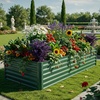 image:imageYITAHOME 144x48x12 in Galvanized Raised Garden Bed Kit Large Metal Planter Box with Gloves Safety Rubber amp Support Rod Outdoor Flower Bed for Plants Vegetables BlackGreen
