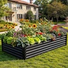 image:imageYITAHOME 144x48x12 in Galvanized Raised Garden Bed Kit Large Metal Planter Box with Gloves Safety Rubber amp Support Rod Outdoor Flower Bed for Plants Vegetables BlackBlack