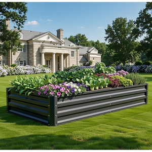 image:imageYITAHOME 144x48x12 in Galvanized Raised Garden Bed Kit Large Metal Planter Box with Gloves Safety Rubber amp Support Rod Outdoor Flower Bed for Plants Vegetables BlackBlack
