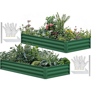 image:imageYITAHOME 144x48x12 in Galvanized Raised Garden Bed Kit Large Metal Planter Box with Gloves Safety Rubber amp Support Rod Outdoor Flower Bed for Plants Vegetables BlackGreen