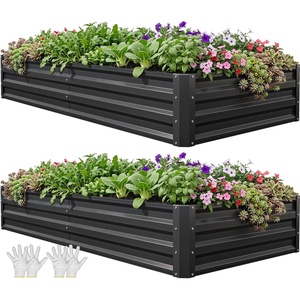 image:imageYITAHOME 8x2x2ft Large Raised Garden Bed Kit 24 Tall 9 in 1Galvanized Metal Planter Box with Gloves and Safety Rubber Outdoor Above Ground Planters for Plants Vegetables Flowers BlackBlack