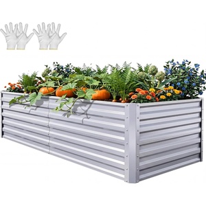image:imageYITAHOME 8x2x2ft Large Raised Garden Bed Kit 24 Tall 9 in 1Galvanized Metal Planter Box with Gloves and Safety Rubber Outdoor Above Ground Planters for Plants Vegetables Flowers BlackSilver