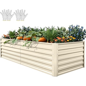 image:imageYITAHOME 8x2x2ft Large Raised Garden Bed Kit 24 Tall 9 in 1Galvanized Metal Planter Box with Gloves and Safety Rubber Outdoor Above Ground Planters for Plants Vegetables Flowers BlackCream Yellow