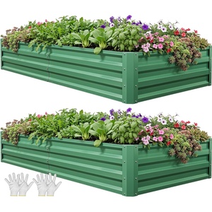 image:imageYITAHOME 8x2x2ft Large Raised Garden Bed Kit 24 Tall 9 in 1Galvanized Metal Planter Box with Gloves and Safety Rubber Outdoor Above Ground Planters for Plants Vegetables Flowers BlackGreen