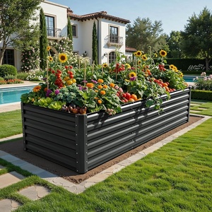 image:imageYITAHOME 96x48x24 in Galvanized Raised Garden Bed Kit Large Metal Planter Box with Gloves Safety Rubber amp Support Rod Outdoor Flower Bed for Plants Vegetables Black