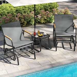 image:imageYITAHOME 3 Piece Patio Glider Set Durable Textilene Double Glider with Tempered Glass Table All Weather Gliders Outdoor Furniture for Garden Balcony amp Poolside BlackGrey