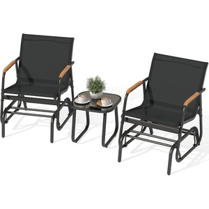 image:imageYITAHOME 3 Piece Patio Glider Set Durable Textilene Double Glider with Tempered Glass Table All Weather Gliders Outdoor Furniture for Garden Balcony amp Poolside BlackBlack