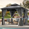 image:imageYITAHOME 10x10ft Gazebo Double Roof Hardtop with Nettings and Curtains Heavy Duty Galvanized Steel Outdoor Vertical Stripes Roof for Patio Backyard Deck Lawns BrownGray