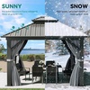 image:imageYITAHOME 10x10ft Gazebo Double Roof Hardtop with Nettings and Curtains Heavy Duty Galvanized Steel Outdoor Vertical Stripes Roof for Patio Backyard Deck Lawns BrownGray